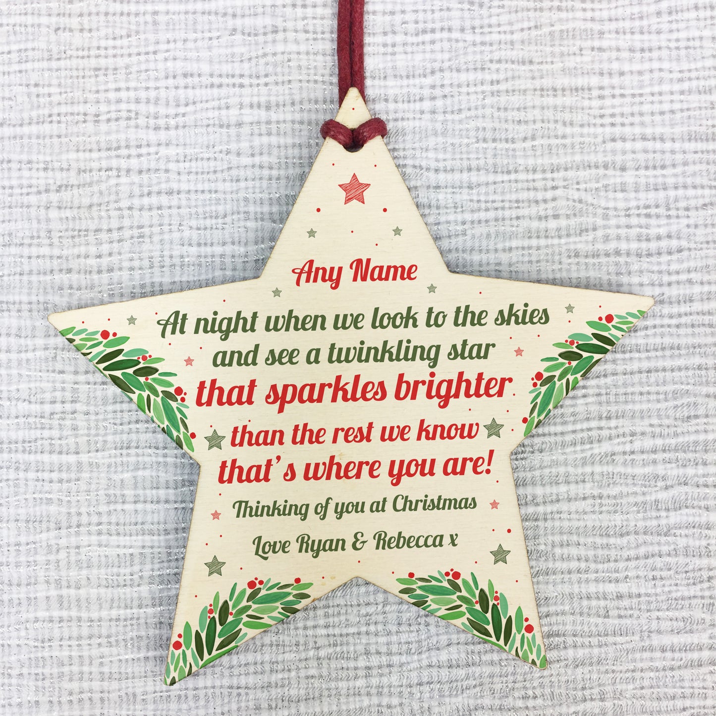 Personalised Christmas Star Tree Bauble Decoration Memorial Gift