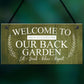 BACK GARDEN Sign Hanging Wall Shed Plaque Rustic Friendship Gift