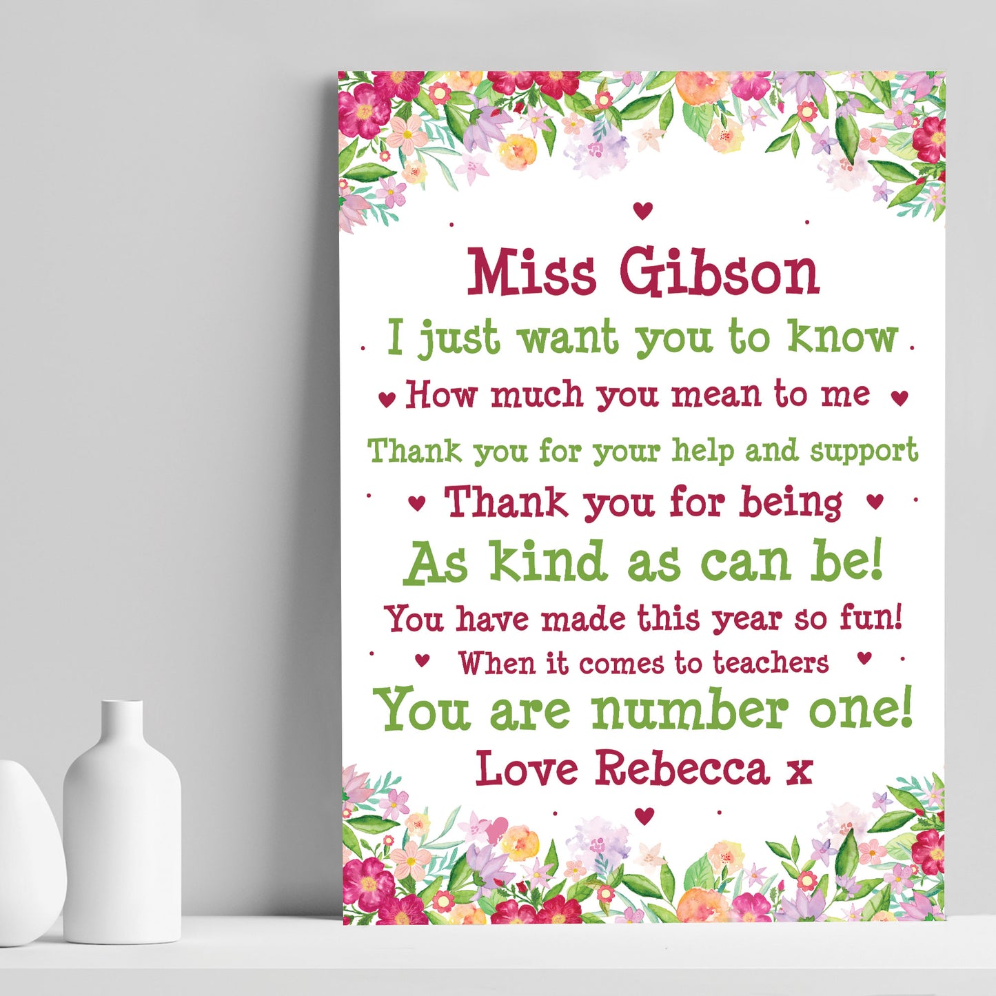 Personalised Teacher Print Leaving School Nursery School Thanks
