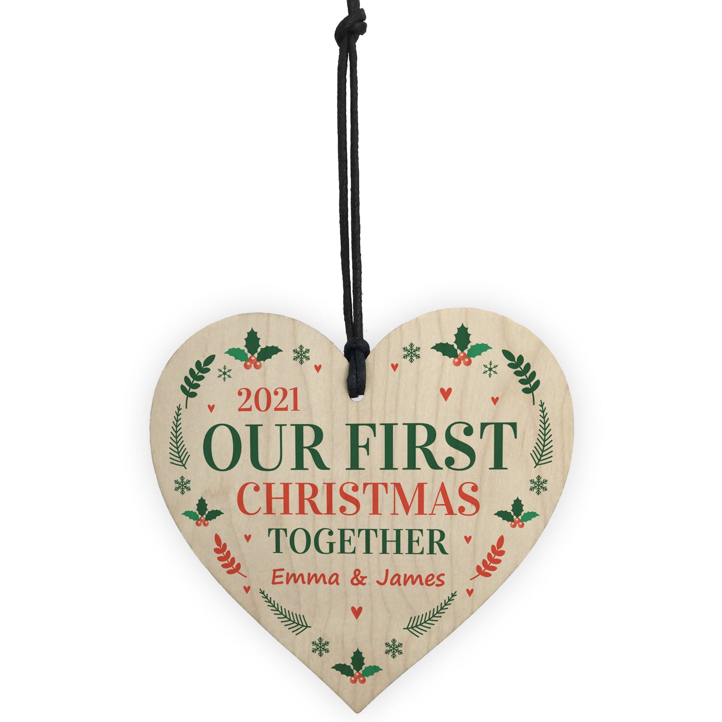 Personalised Our First 1st Christmas Together Bauble Wood Heart