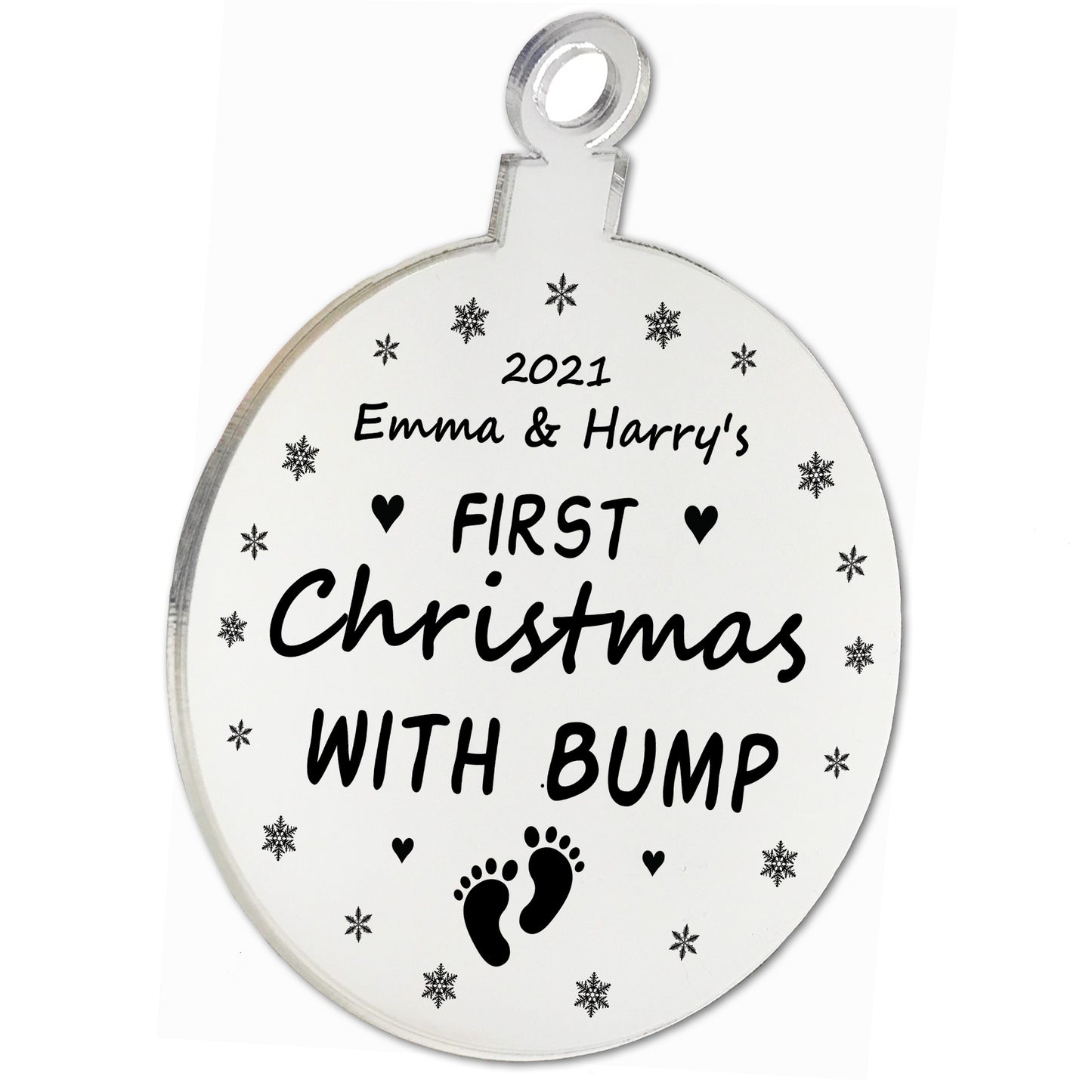 Personalised First Christmas With Bump Engraved Decoration
