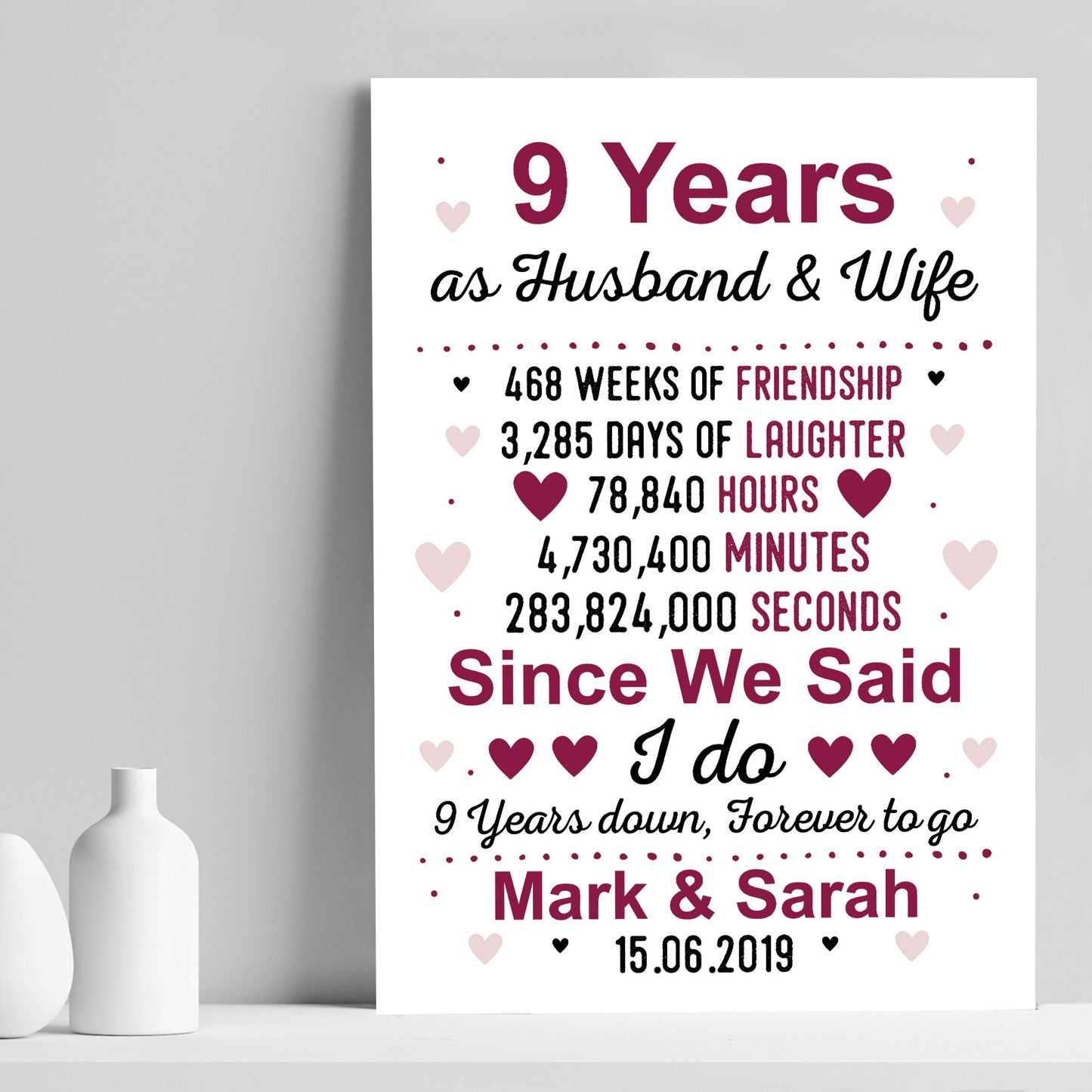 9th Anniversary Gift Personalised Print 9th Anniversary Card