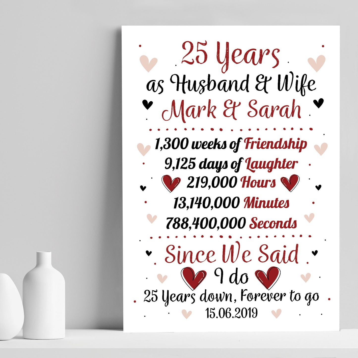 Personalised Wedding Print 25th Year Anniversary Husband Wife