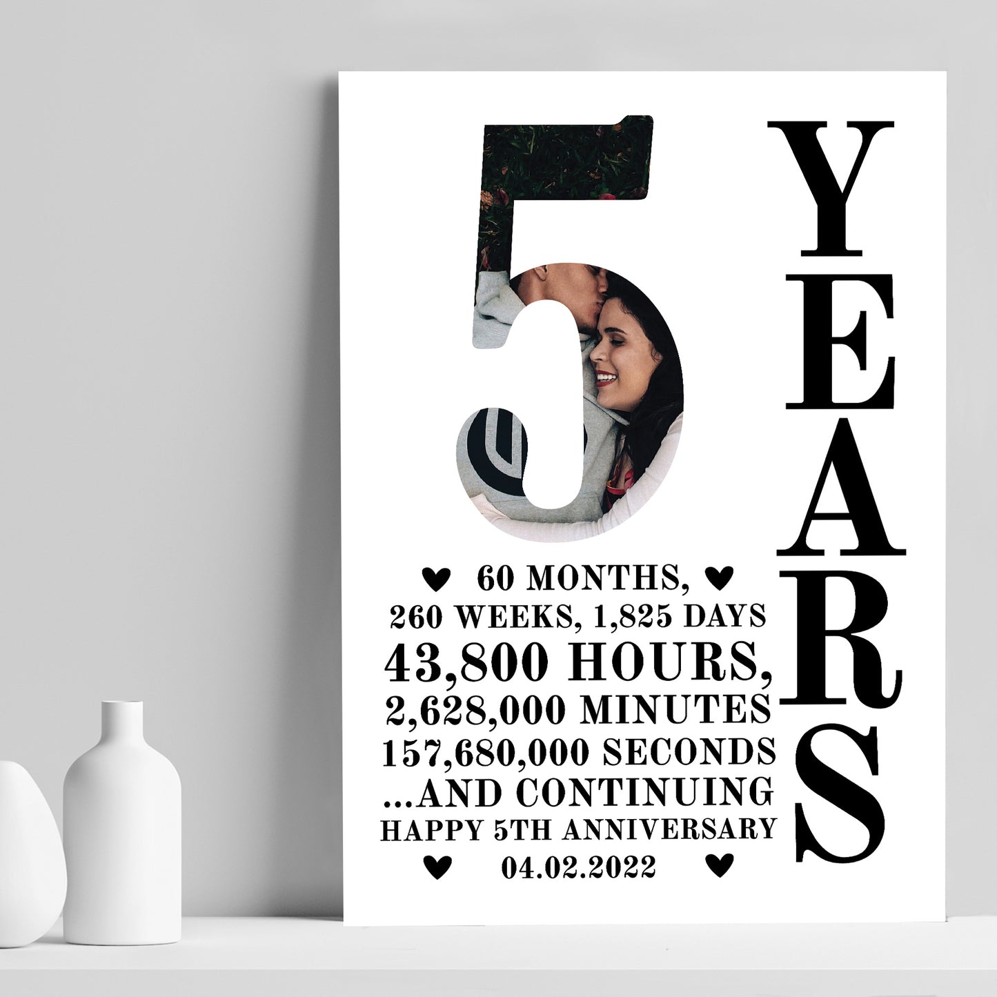 5th Anniversary Gift Print Personalised Photo Husband Wife