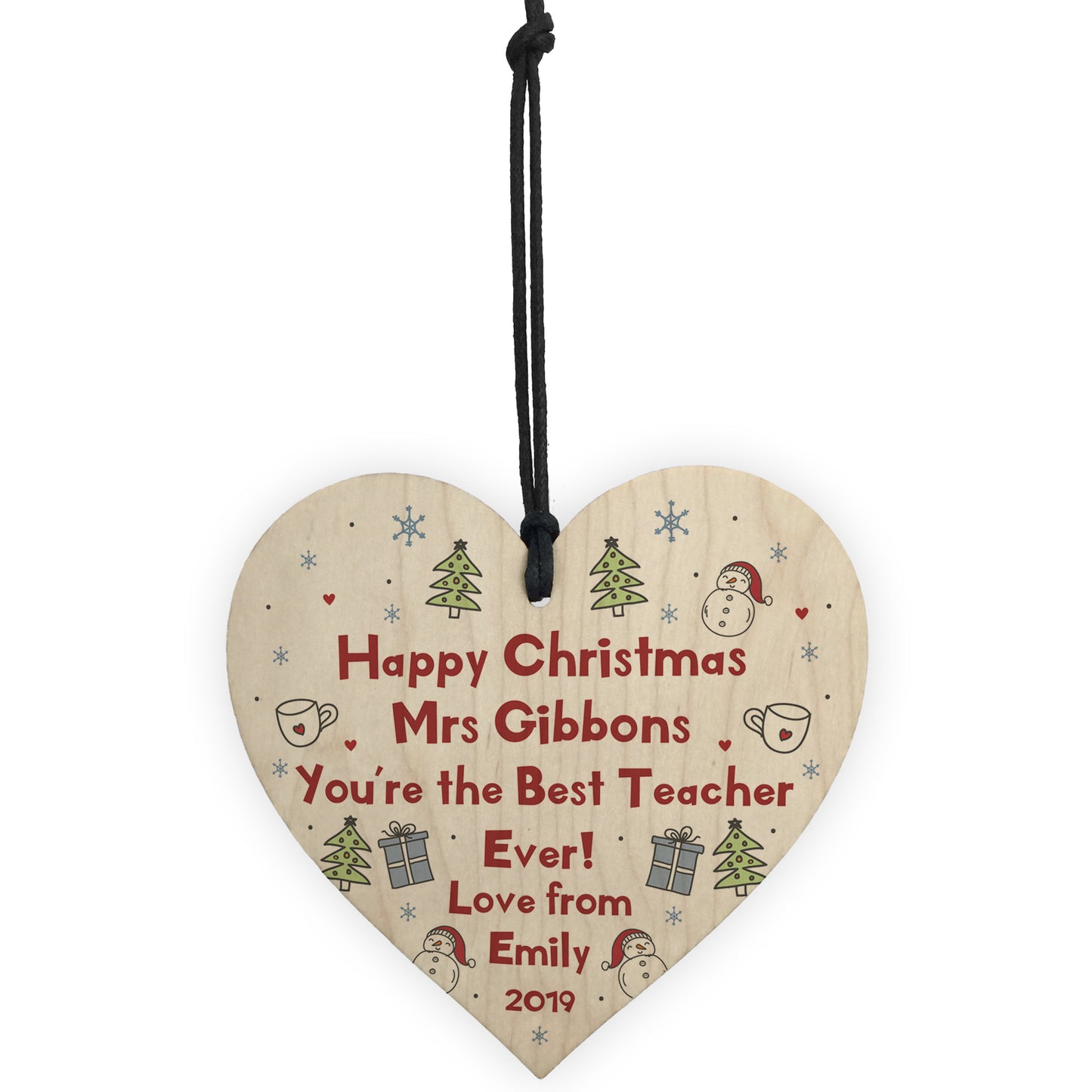Handmade Christmas Heart Personalised Best Teacher Thankyou Gift