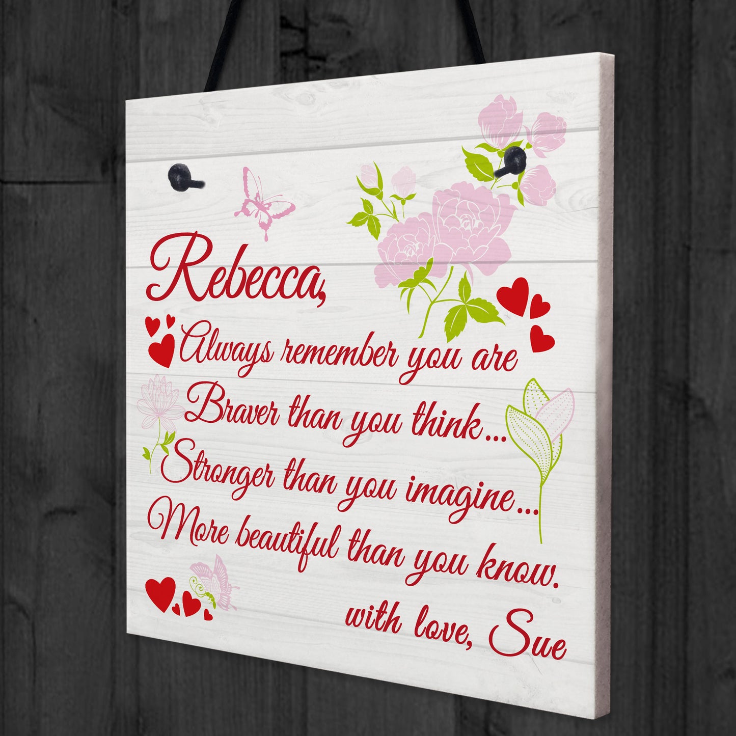 Braver Stronger Beautiful Best Friends Gift Hanging Heart Plaque