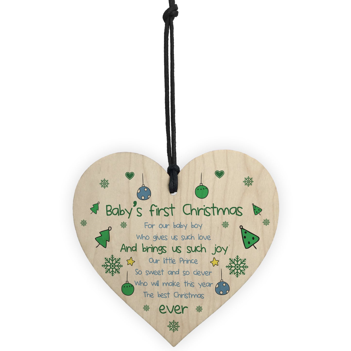 Newborn Baby First Christmas Wood Heart Tree Decoration Bauble