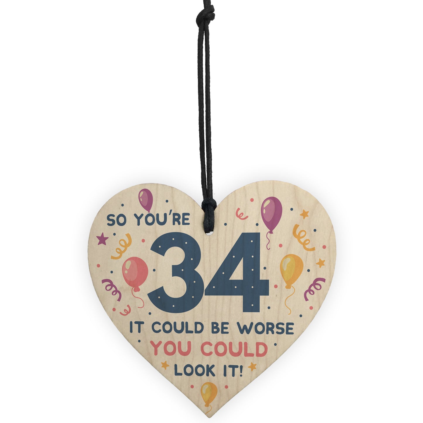 Novelty 34th Birthday Gifts Wood Heart Sign Funny Present