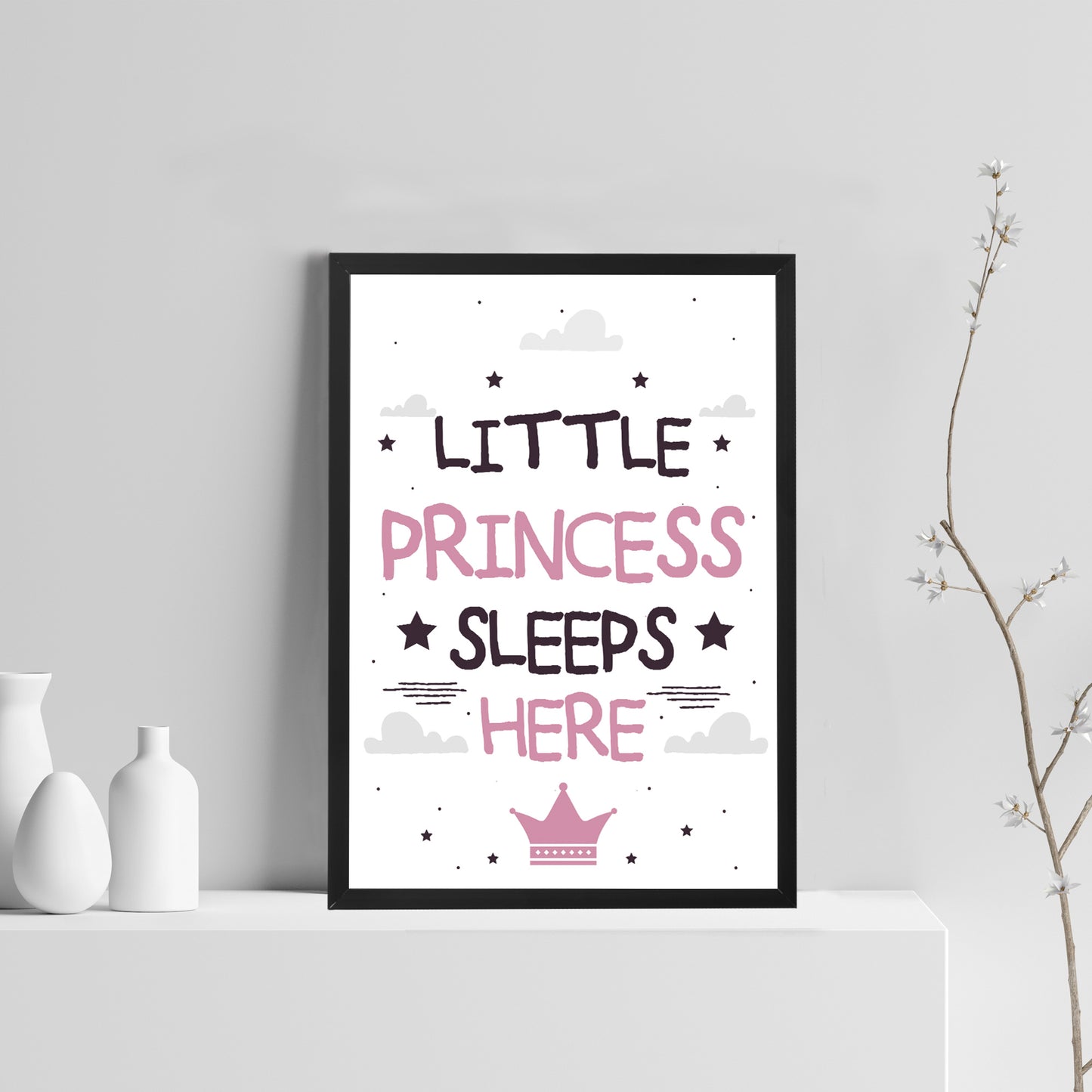 Girls Nursery Decoration Framed Print Princess Sleeps Here Gift