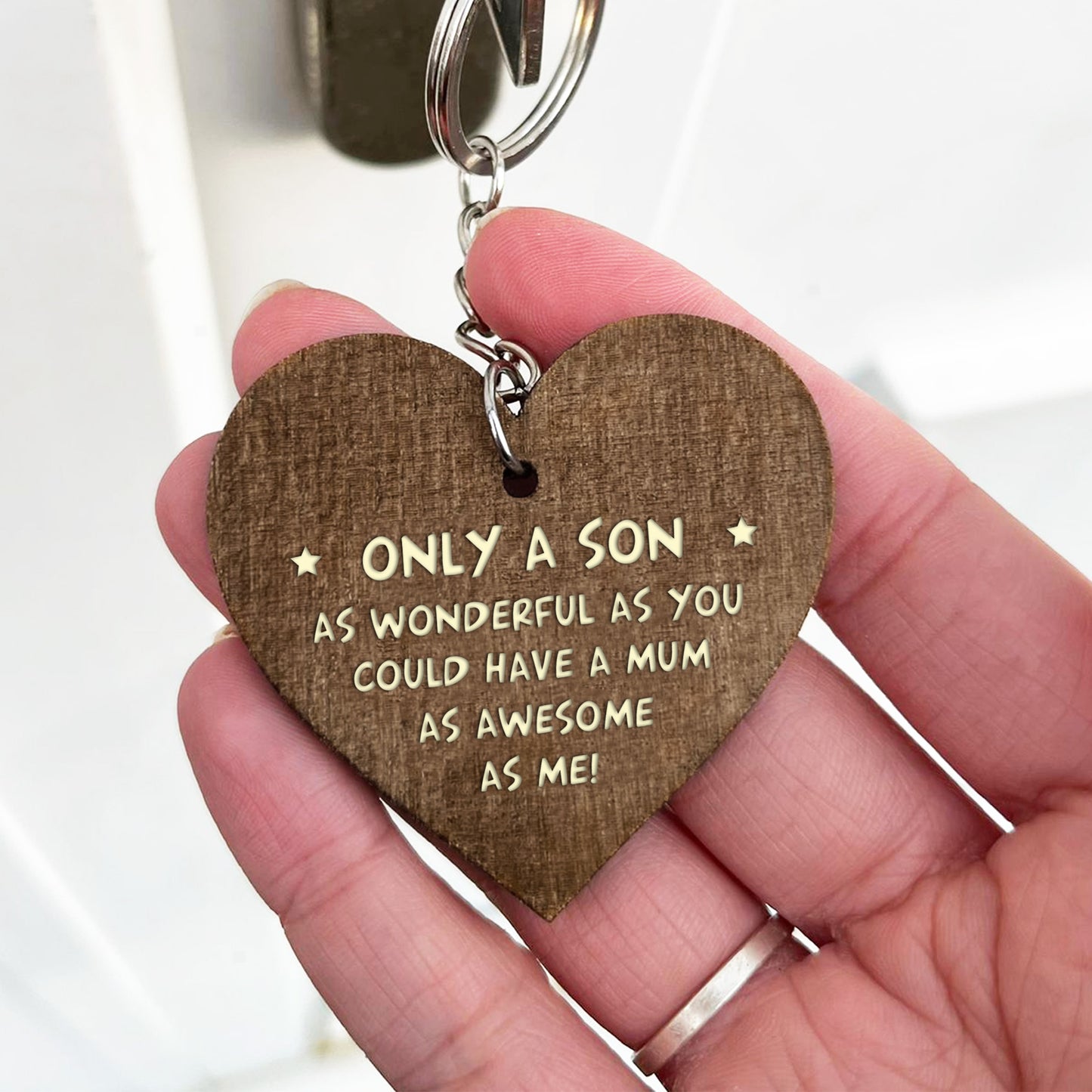 Son Gifts From Mum Novelty Wood Engraved Keyring Funny Gifts