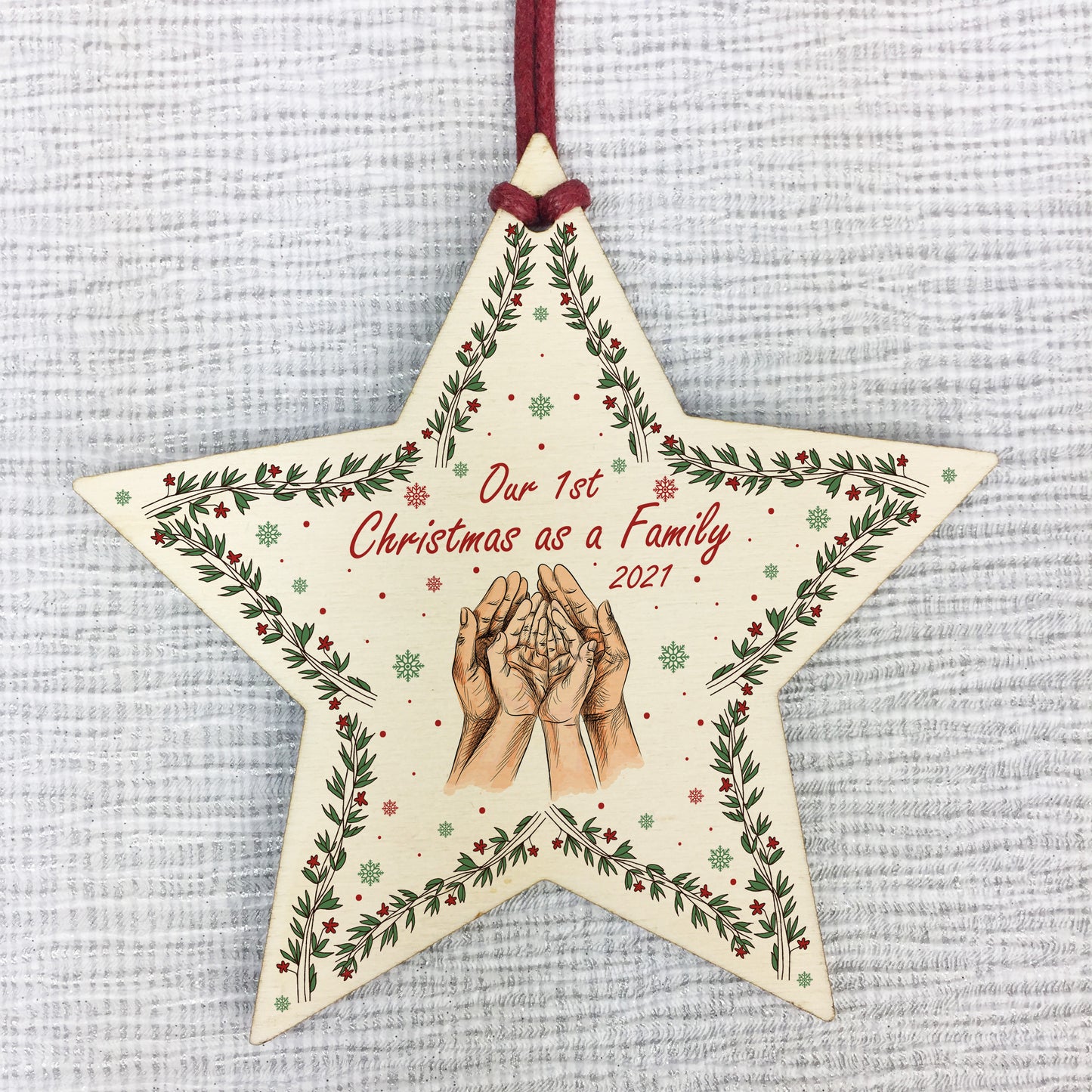 Personalised 1st Christmas As A Family Hanging Star Tree Decor