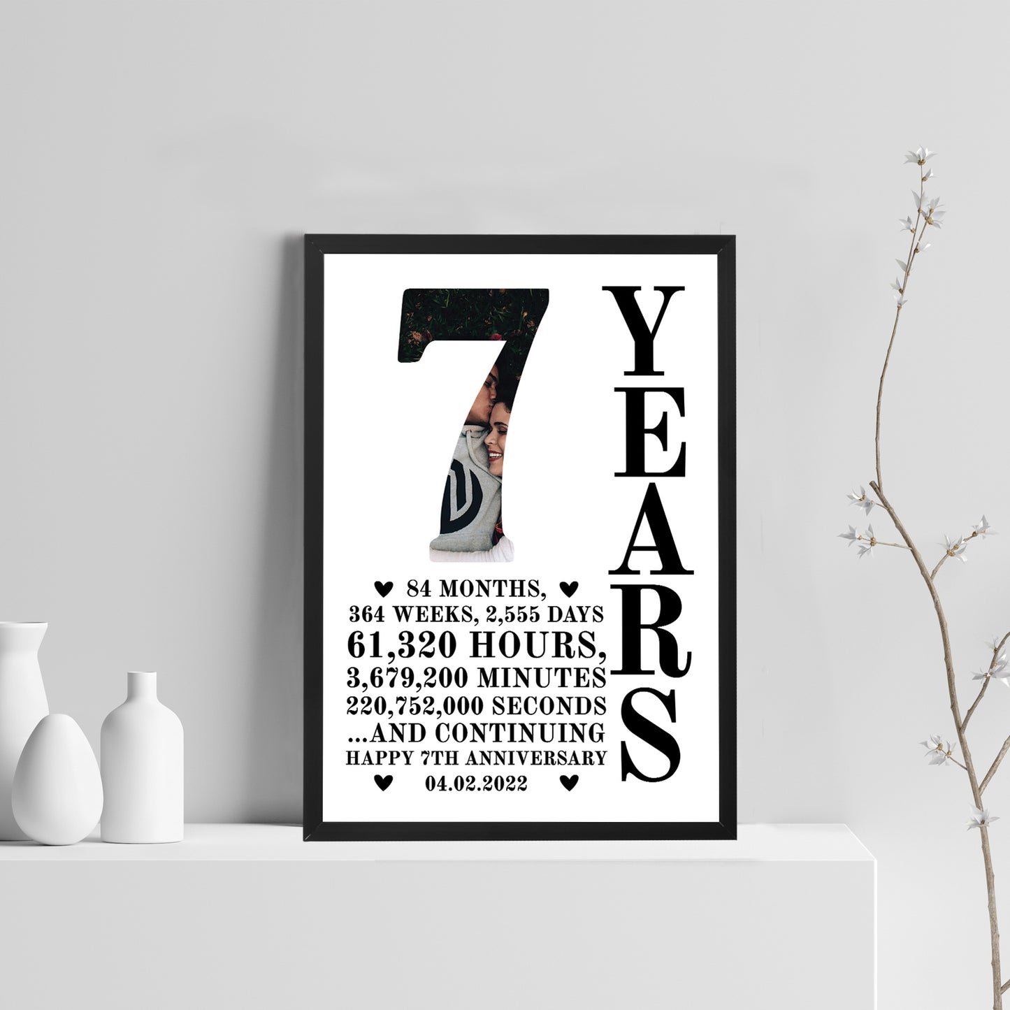 7th Anniversary Gift Framed Print Personalised Husband Wife