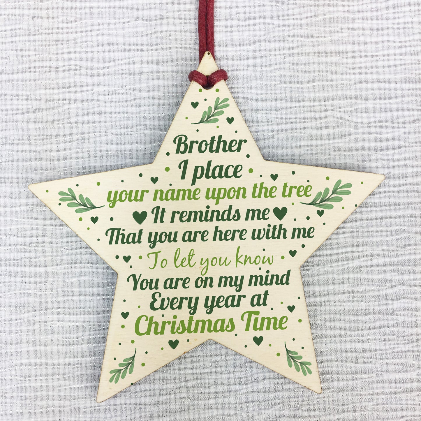 In Memory Brother Memorial Gift Wood Star Christmas Tree Bauble