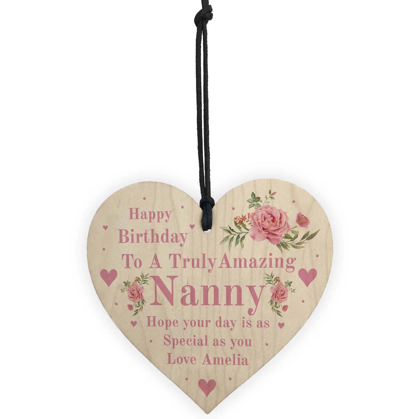 Novelty Happy Birthday Nanny Gifts Hanging Heart Personalised