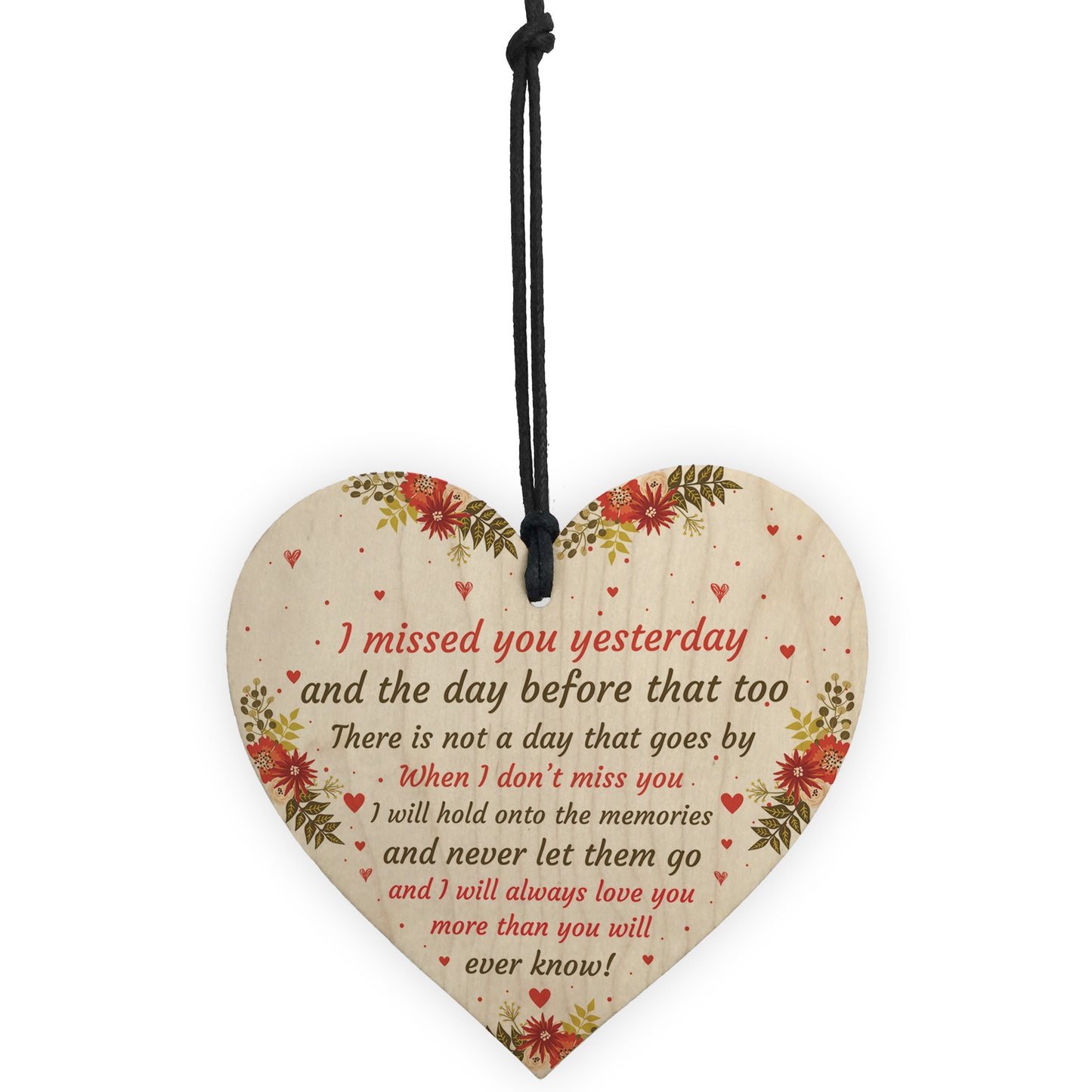 Miss You Memorial Plaque Wood Hanging Heart Mum Dad Nan Grandad