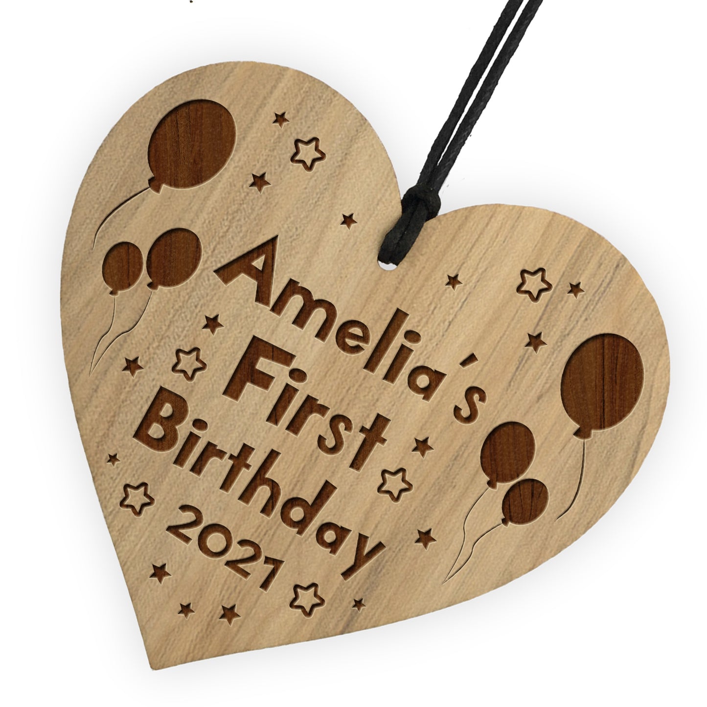 Baby Boy Girls First Birthday Keepsake Wood Heart Engraved Heart