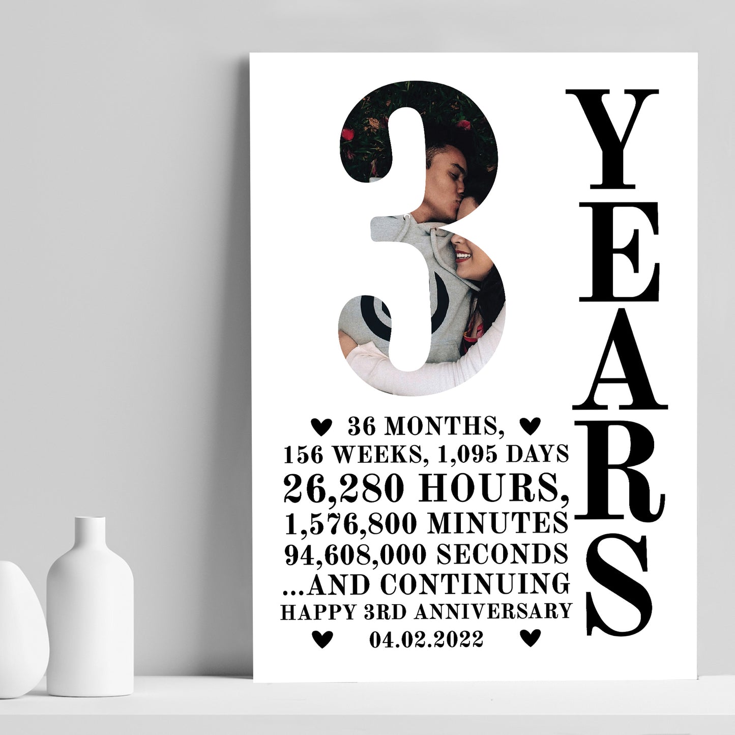 3rd Anniversary Gift Print Personalised Photo Husband Wife Him