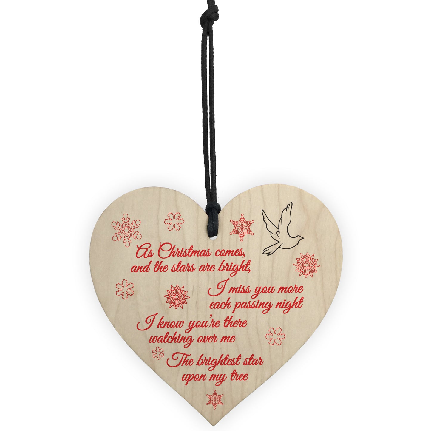 Brightest Star On My Tree Wooden Hanging Heart Memorial Plaque