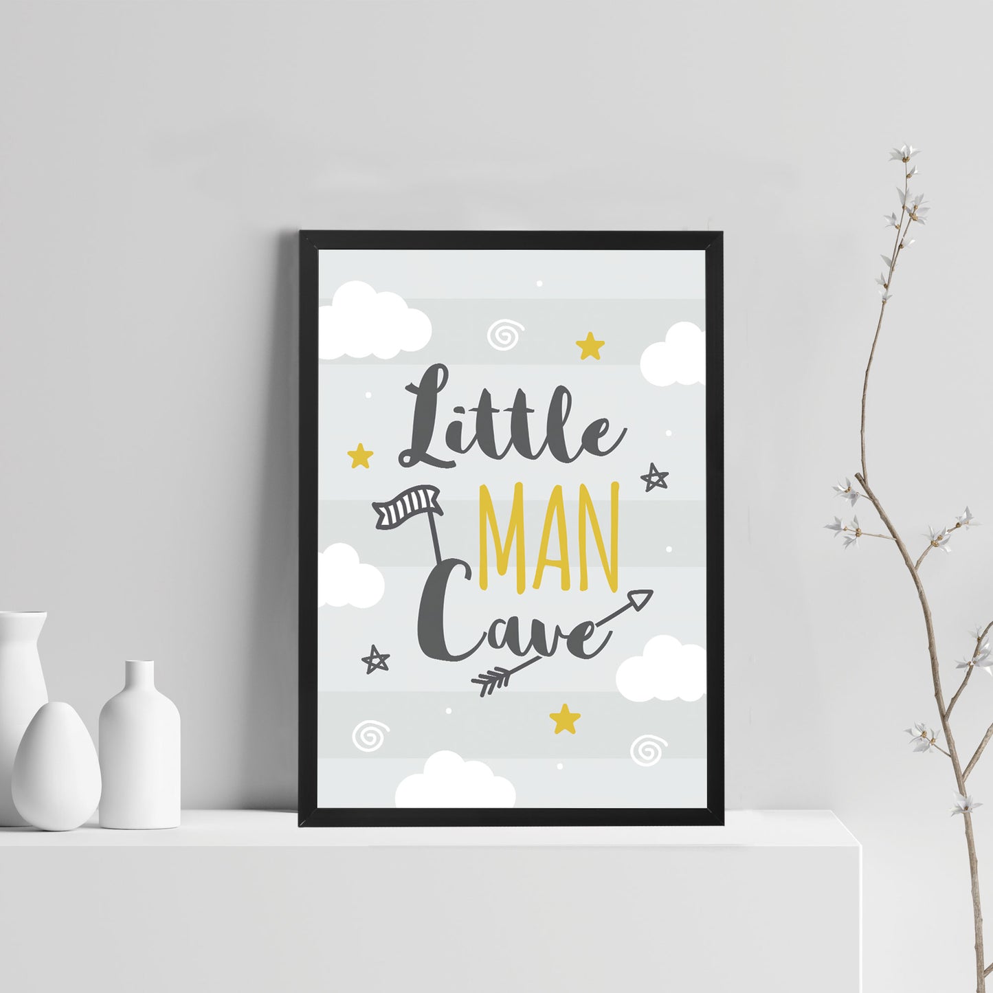 Framed Nursery Print For Boy Bedroom Little Man Cave Sign Decor