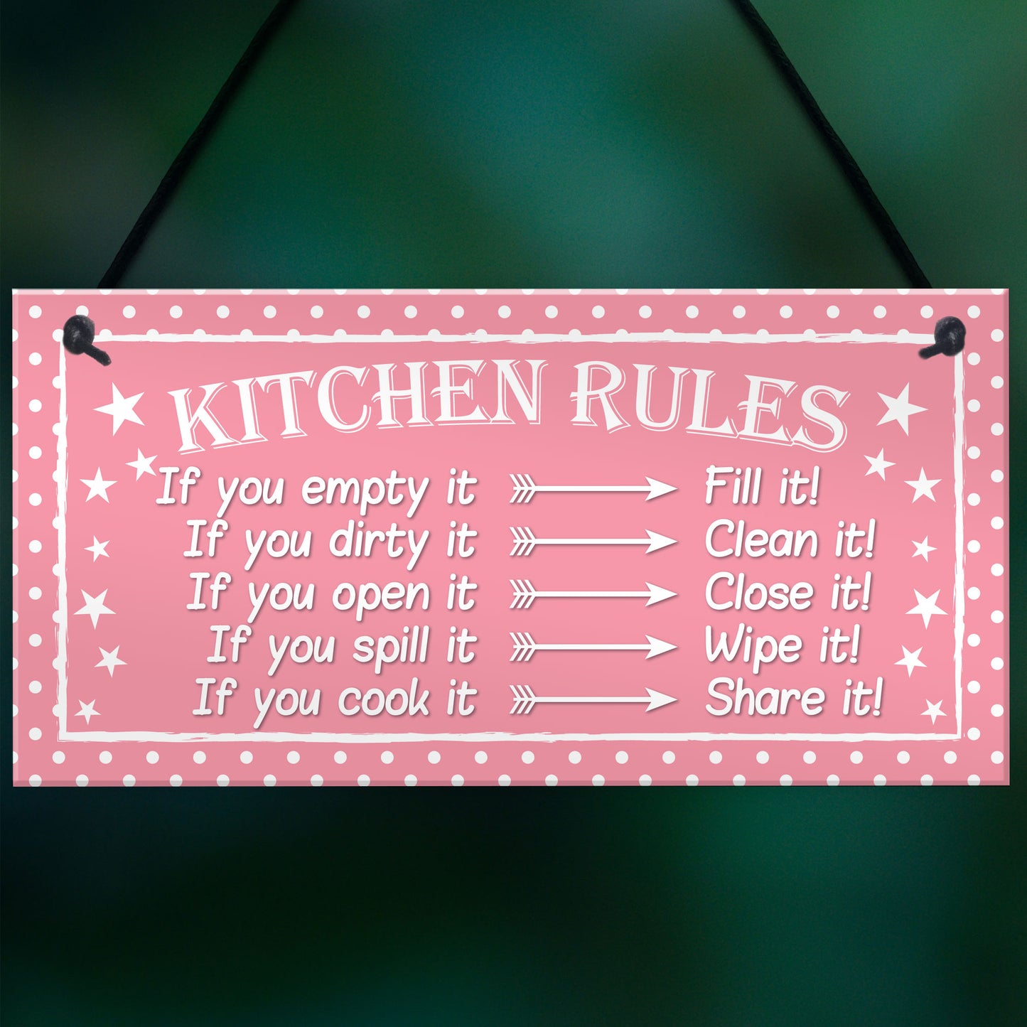Kitchen Rules Polka Dot Funny Home Decorative Hanging Plaque