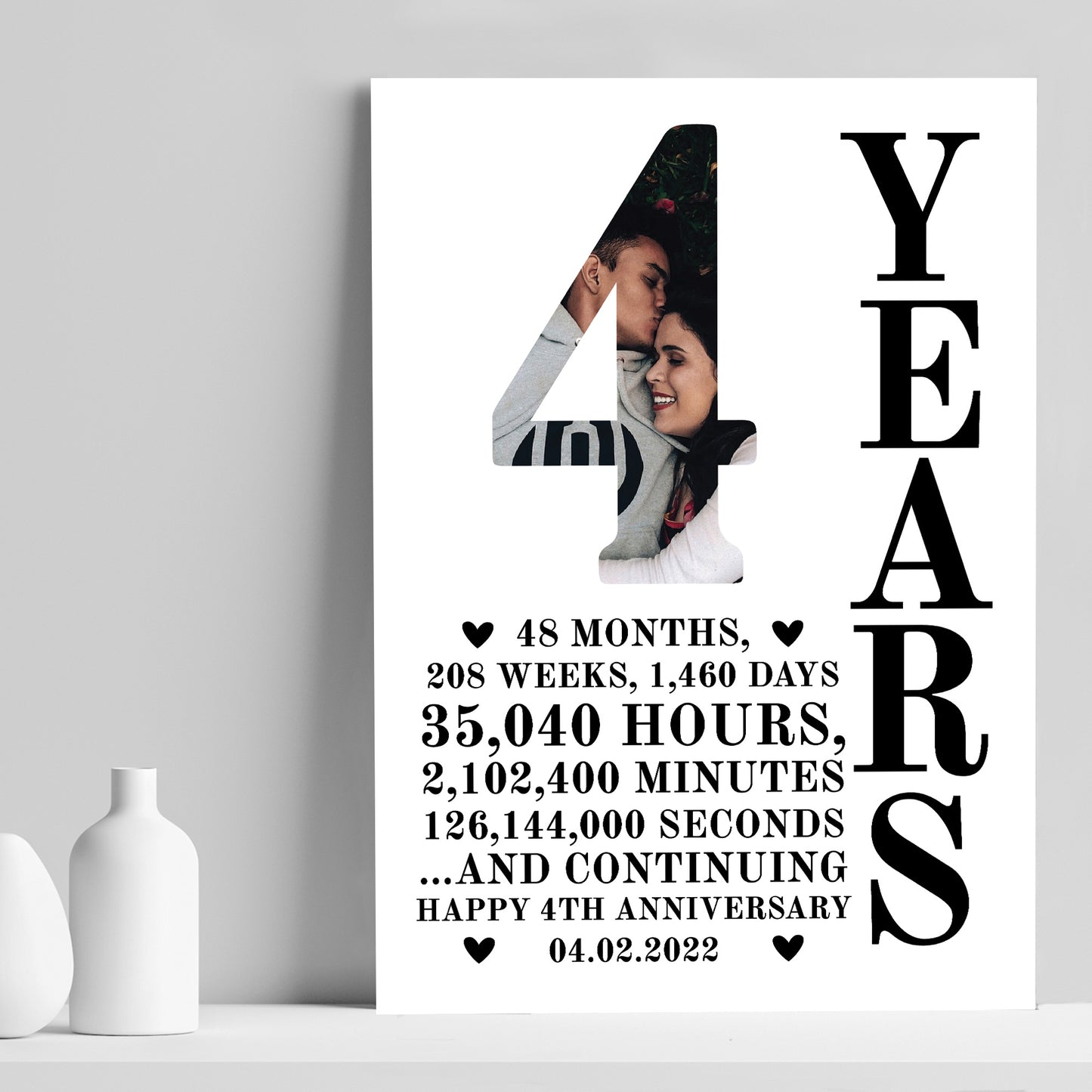 4th Anniversary Gift Print Personalised Photo Husband Wife