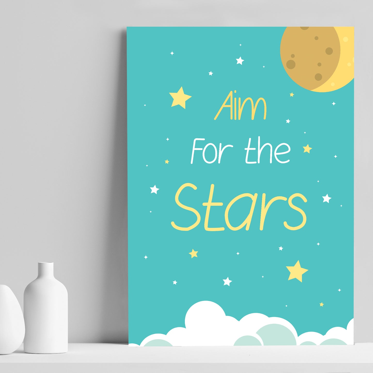 Aim For The Stars Space Wall Art Child Boys Bedroom Print Decor