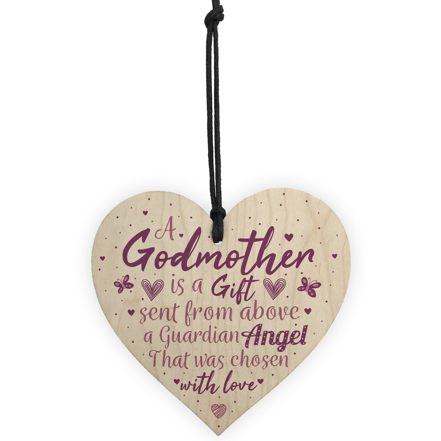 Thank You Godmother Wood Heart Godfather Godparent Gift