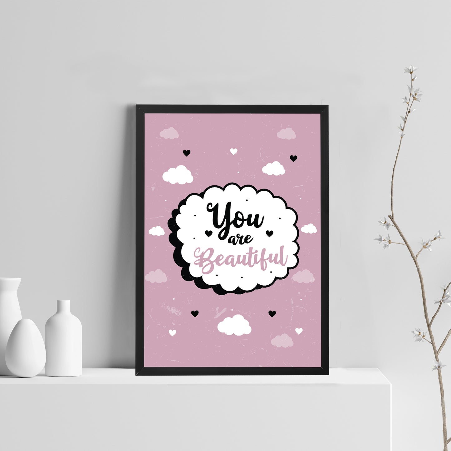 Framed Motivational Inspirational Print You Are Beautiful Decor