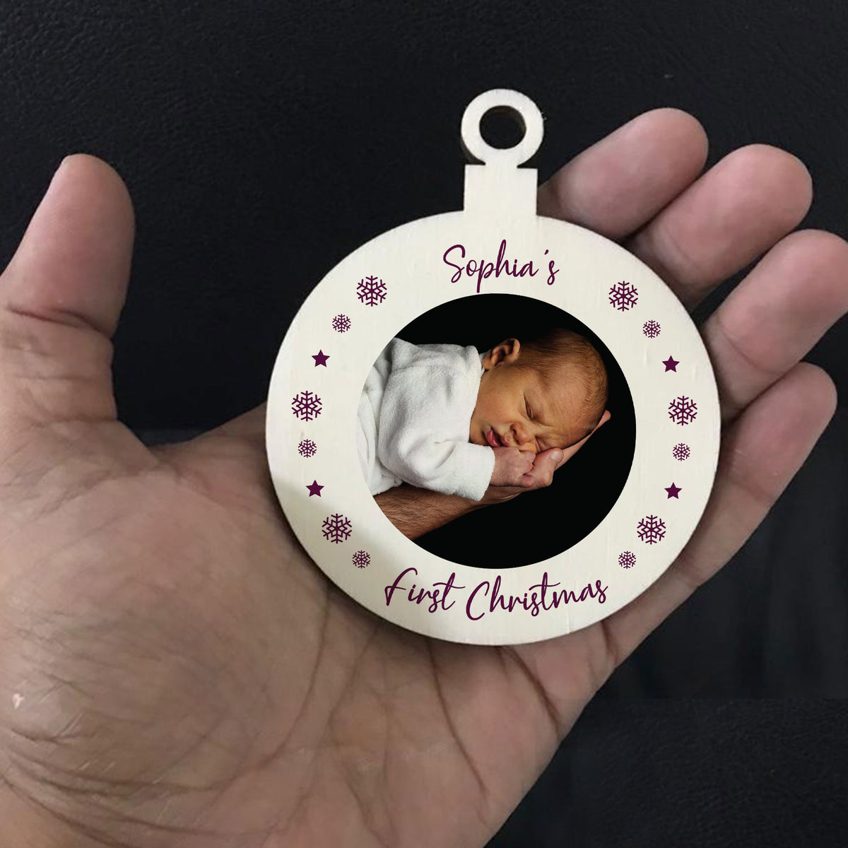 First Christmas Bauble Tree Decoration PERSONALISED Photo Baby