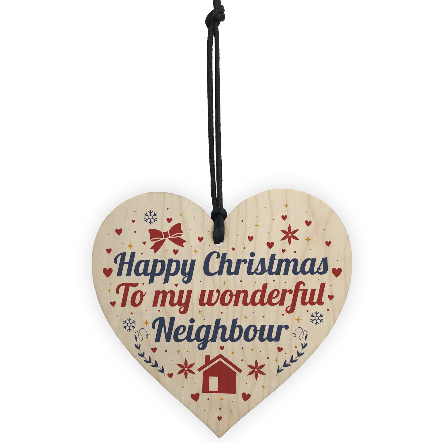 Happy Christmas Card Neighbour Wood Heart Plaque Friendship Gift