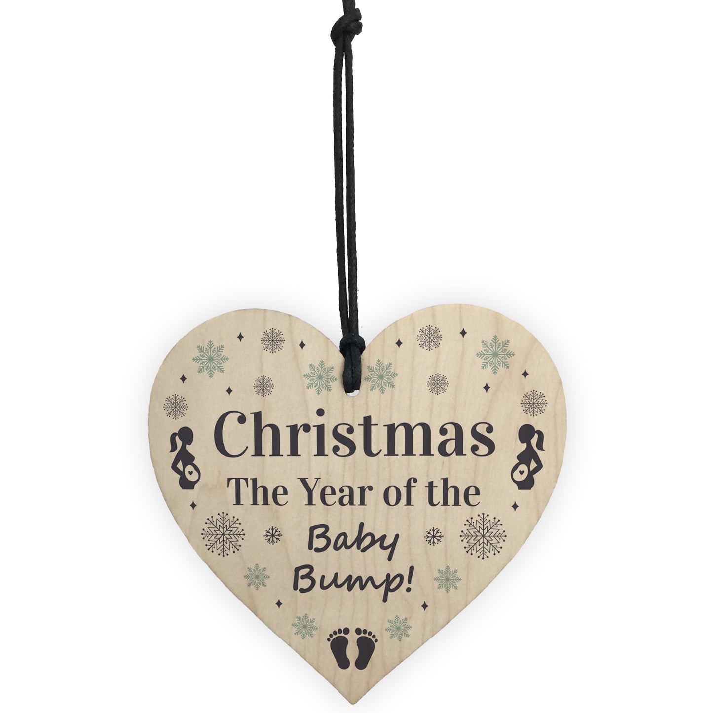 Christmas Baby Bump Gifts Wood Heart Bauble Mum Dad To Be