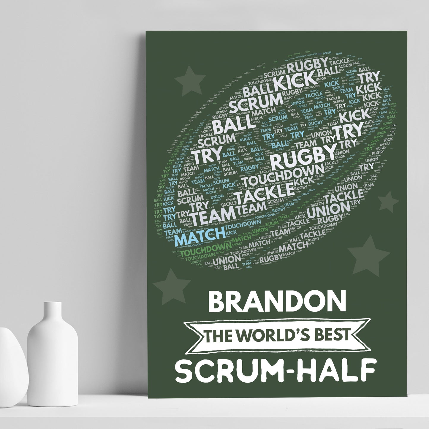 Personalised Rugby Player Gift Ball Wall Print Birthday Gifts