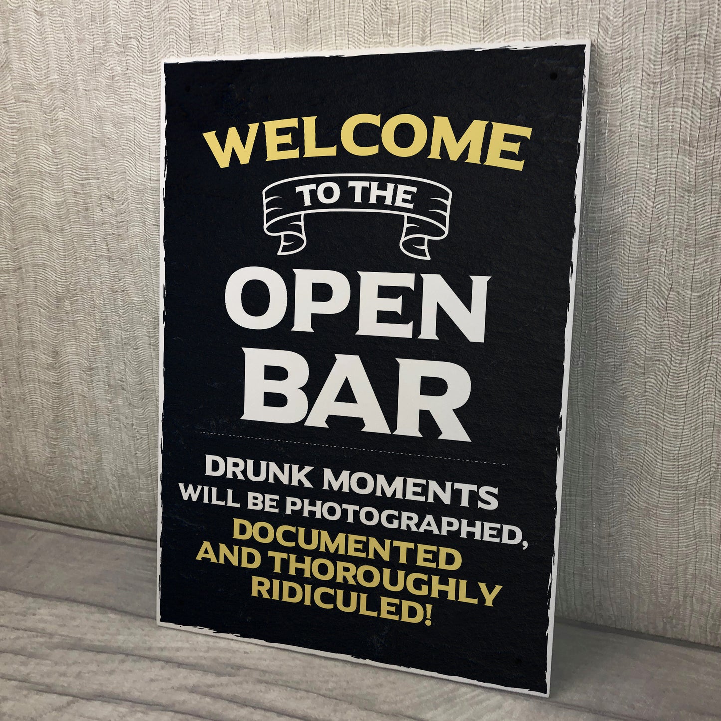 Welcome To The Open Bar Sign Hanging Wall Art Man Cave Pub Bar