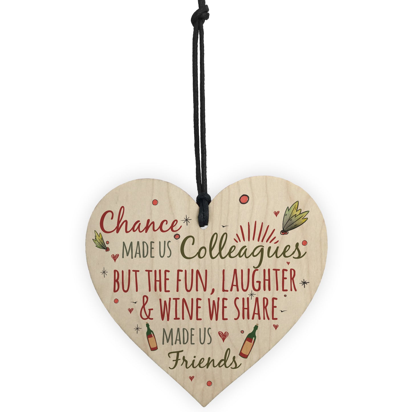 Colleagues Fun, Laughter & Wine Novelty Wood Heart Leaving Gift