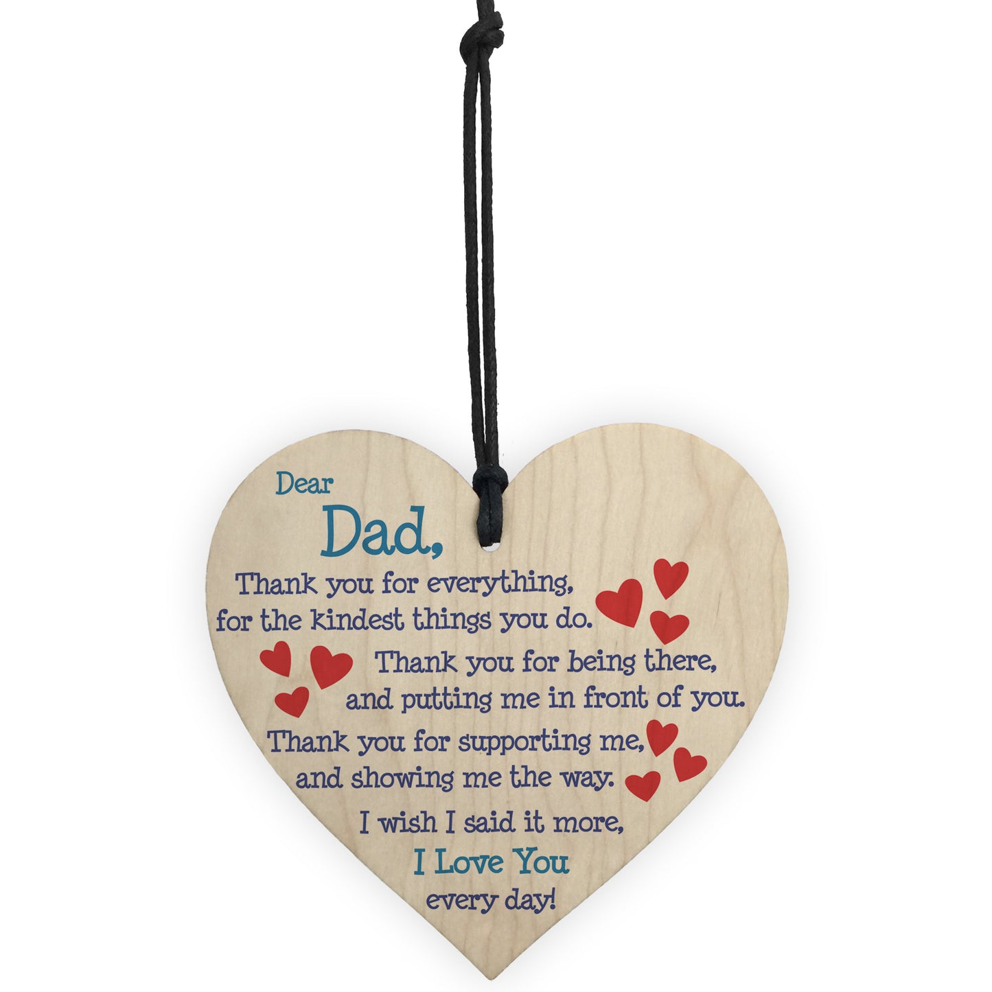 Dad I Love You Everyday Father's Day Gift Wooden Hanging Heart