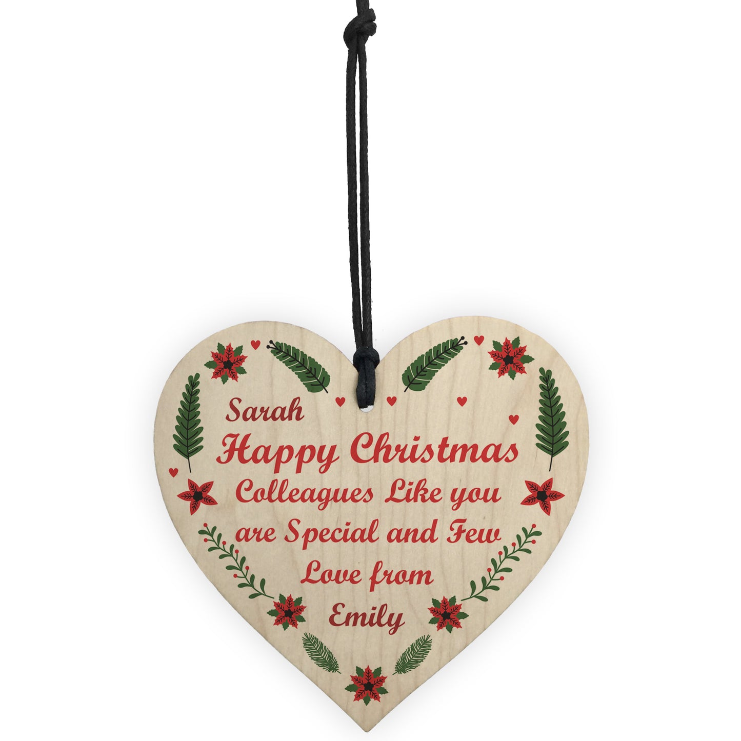 Christmas Personalised Gift For Colleague Wood Heart Tree Decor