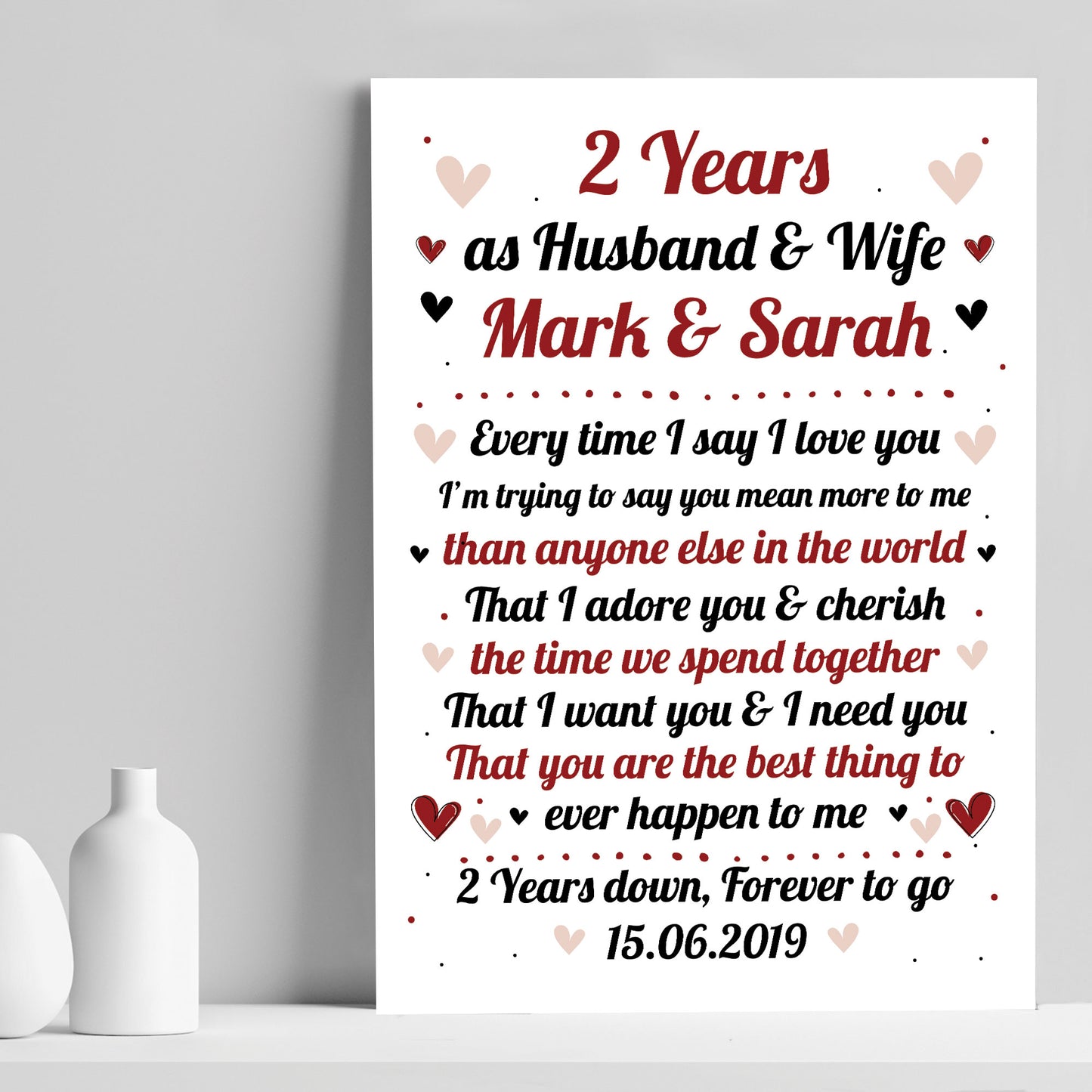 2nd Wedding Anniversary Gift For Husband or Wife Print Keepsake