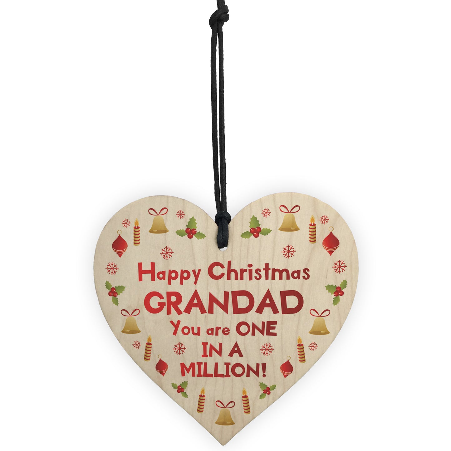 Happy Christmas Grandad Wood Heart Tree Decoration Bauble Gifts