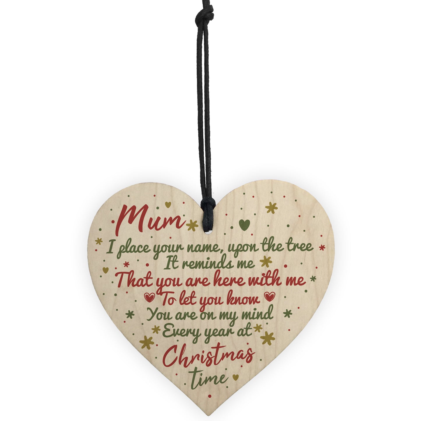 Mum Memorial Christmas Tree Bauble Decoration Wooden Heart Sign