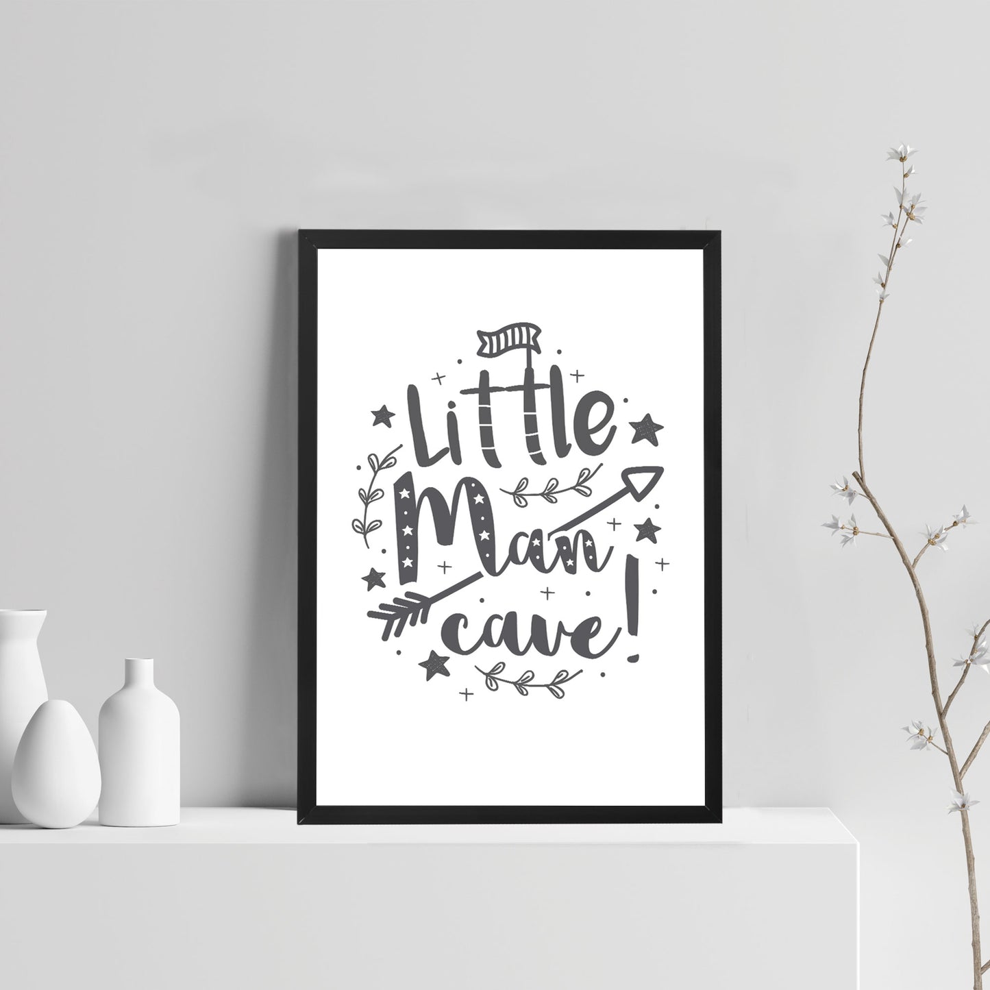 Little Man Cave White Grey Nursery Prints / Baby Boys Room Art