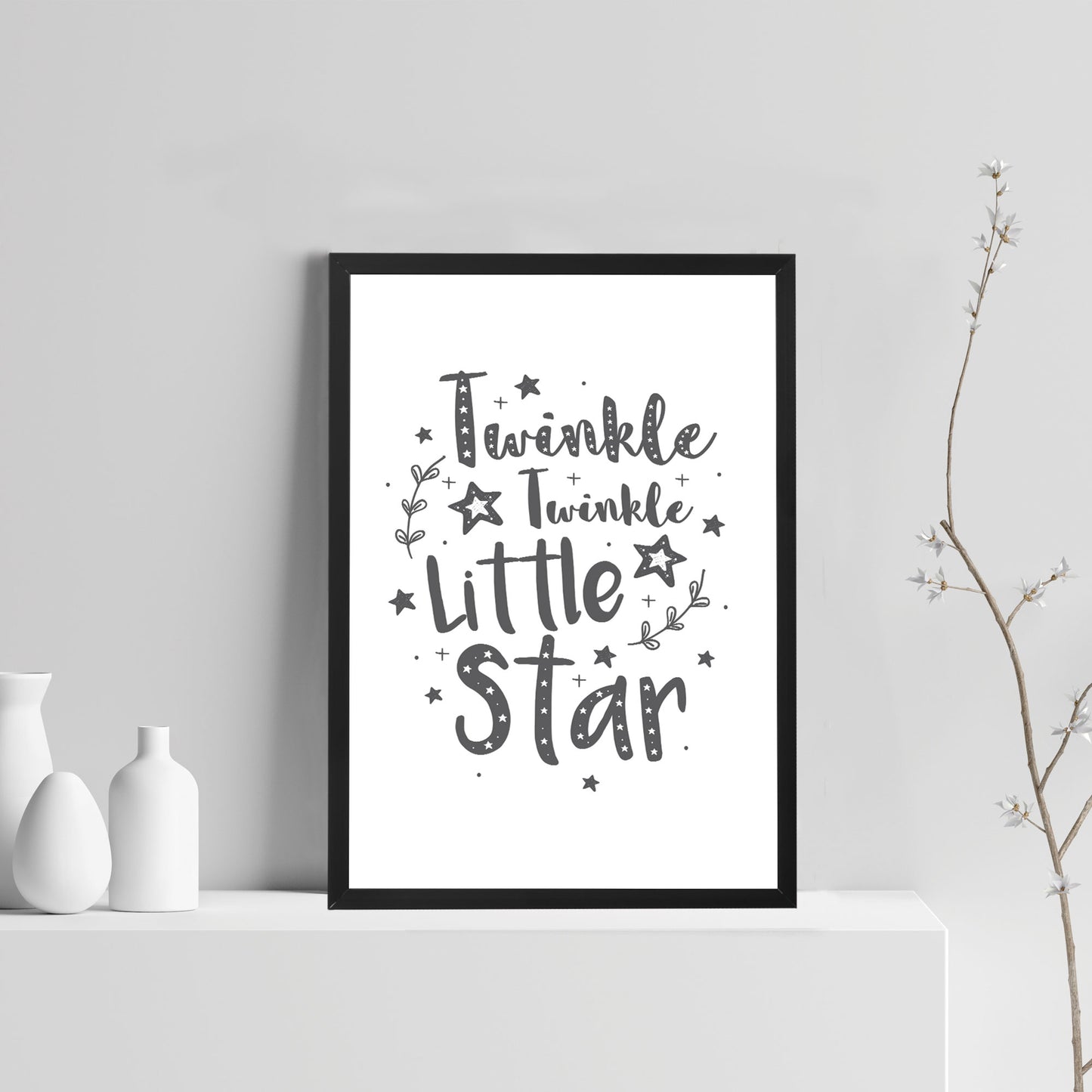 White Grey Nursery Framed Prints / Baby Room Wall Art Decoration