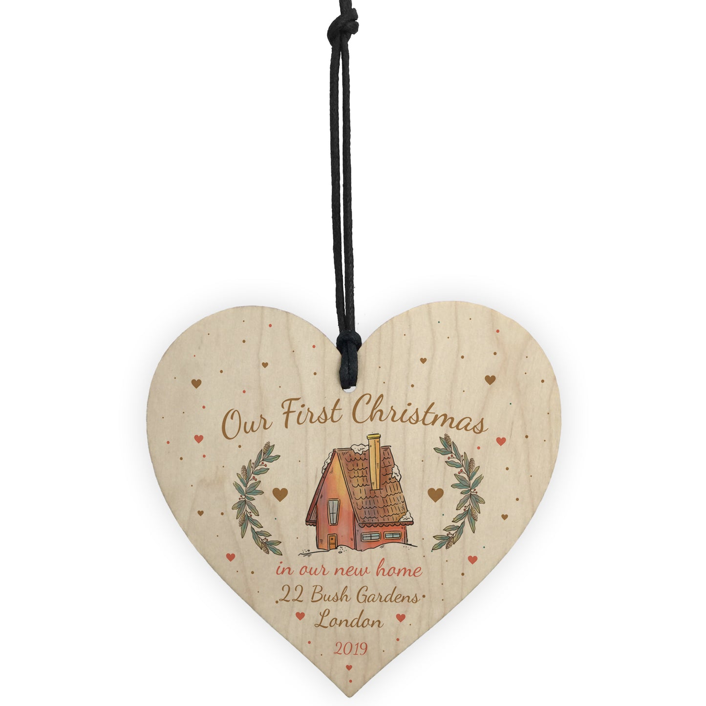 Personalised First 1st Christmas In Our New Home Wood Heart