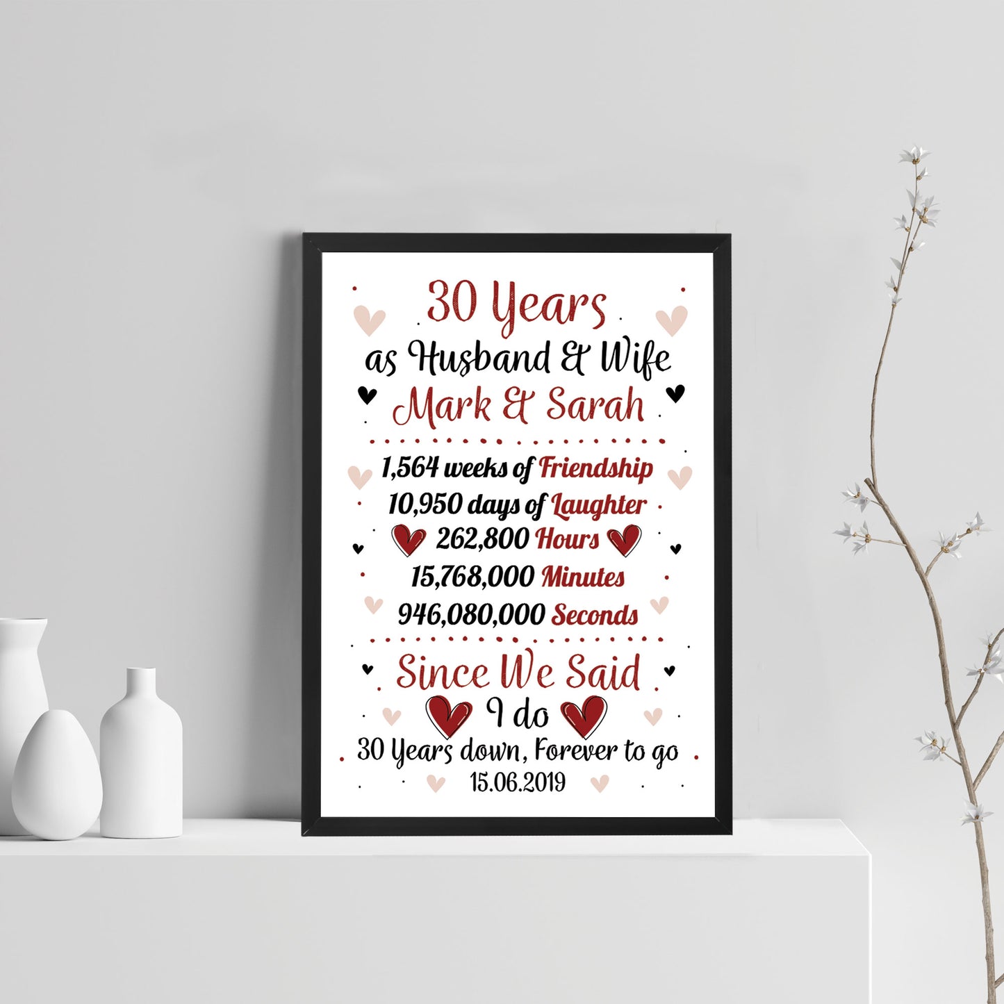 Personalised 30th Wedding Gift Framed Print 30th Anniversary