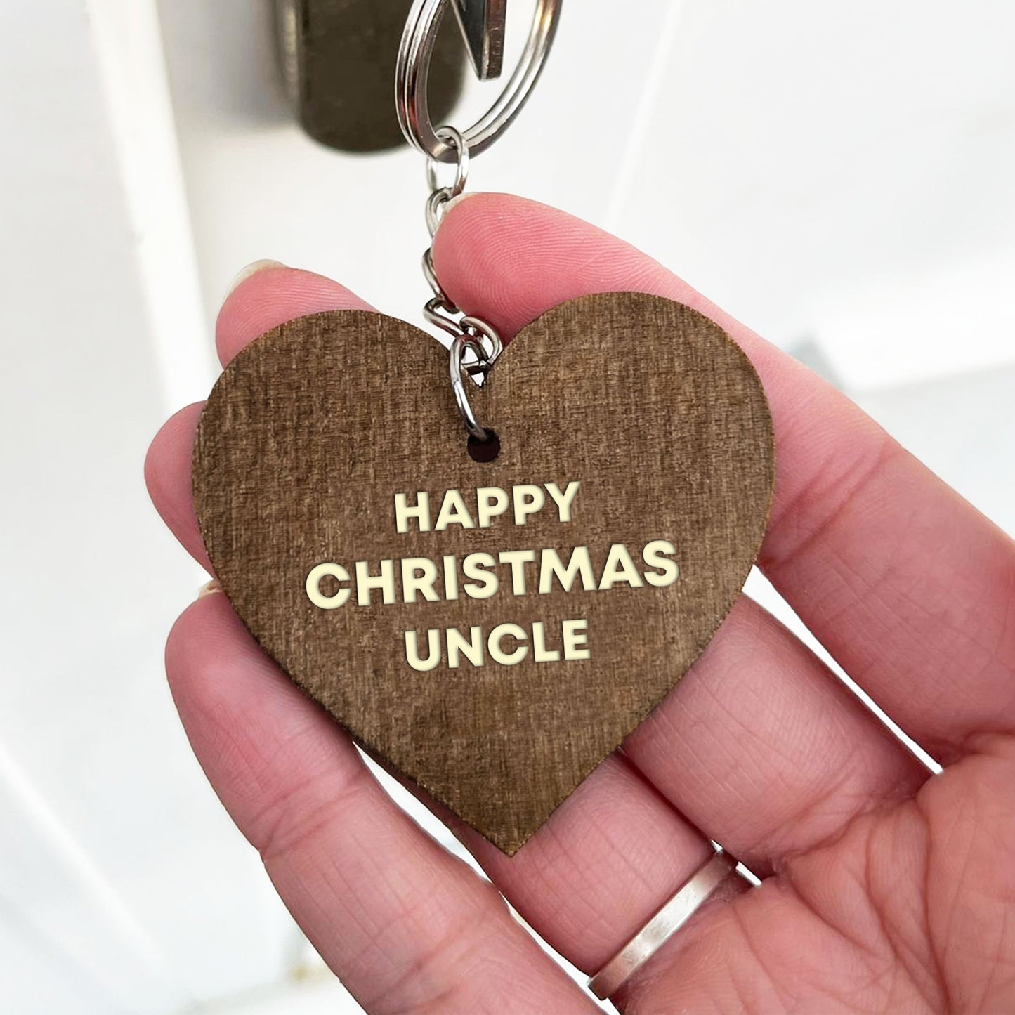 Happy Christmas Gift For Uncle Wood Keyring Novelty Uncle Gift