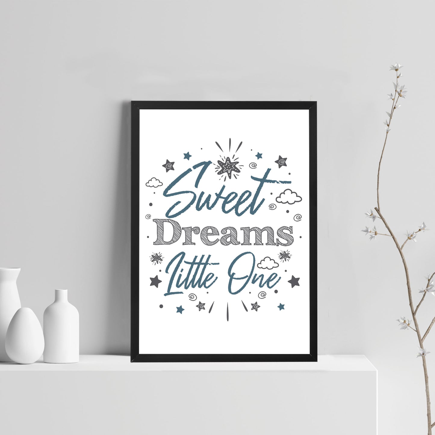 Blue And Grey Nursery Print Sweet Dreams Prints Girl Boy Decor