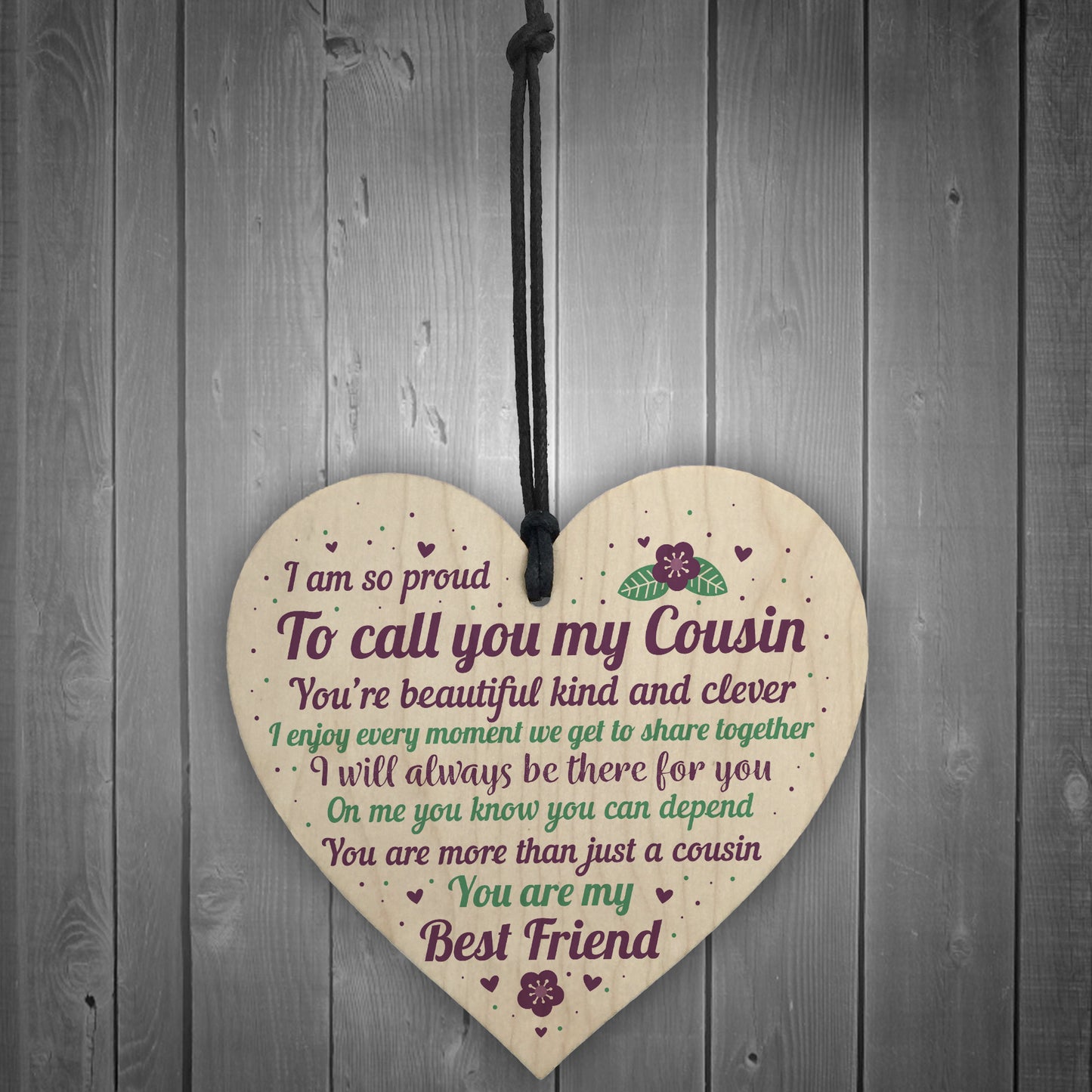 Christmas Gift For Cousin Pack of 4 Wooden Hanging Hearts Cousin