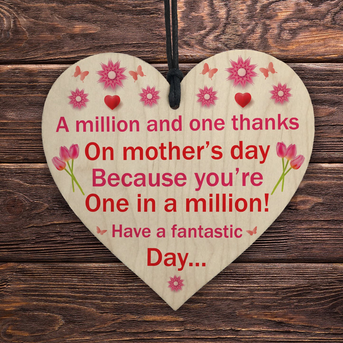 Mothers Day Million Thanks Wooden Heart Gift For Mum