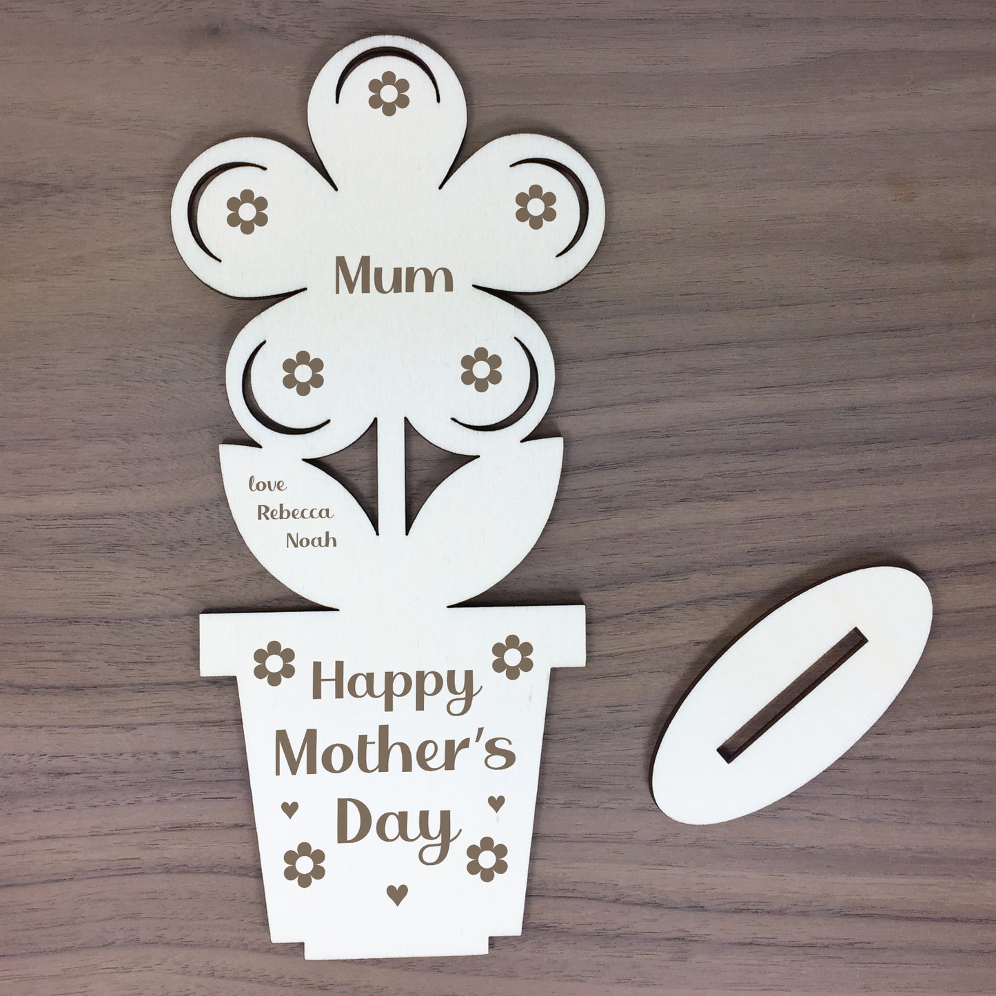Happy Mothers Day Gift For Mum Wood Flower Personalised Novelty