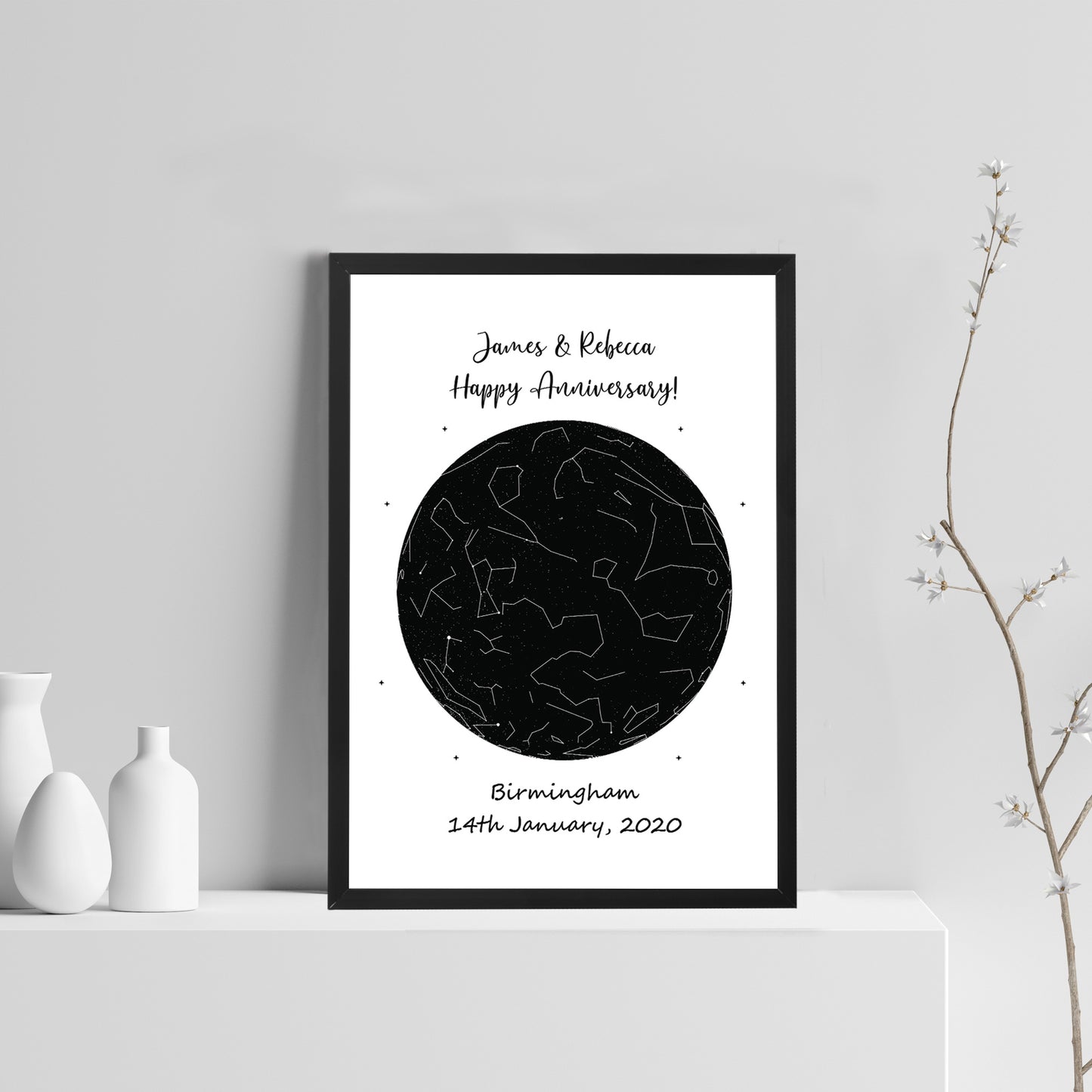 Anniversary Gift For Husband Wife Personalised Star Framed Print