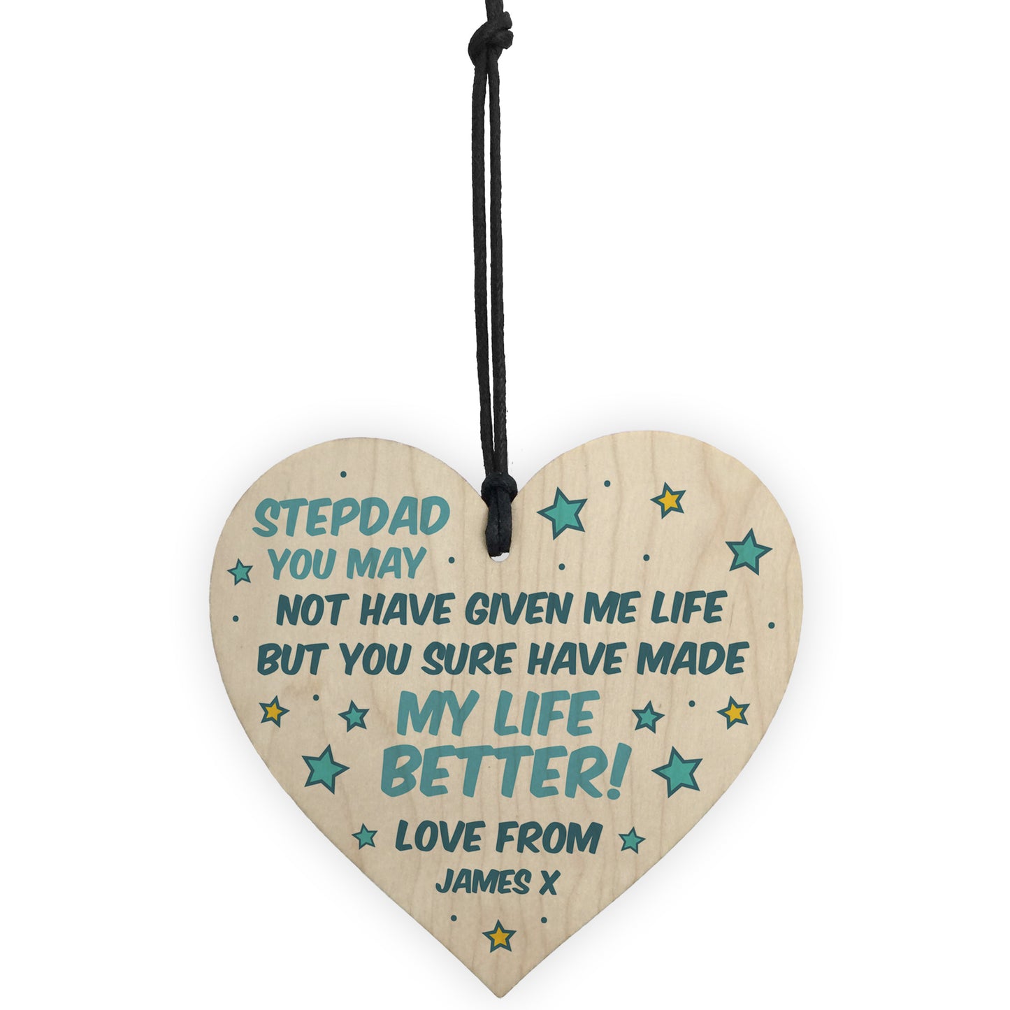PERSONALISED Step Dad Gifts For Fathers Day Novelty Wood Heart